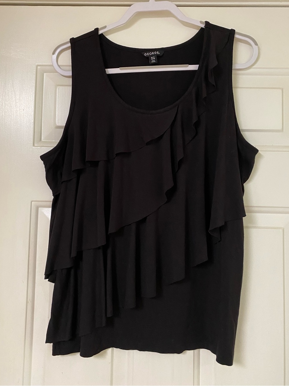 George Black Sleeveless Tiered Ruffle Top EUC